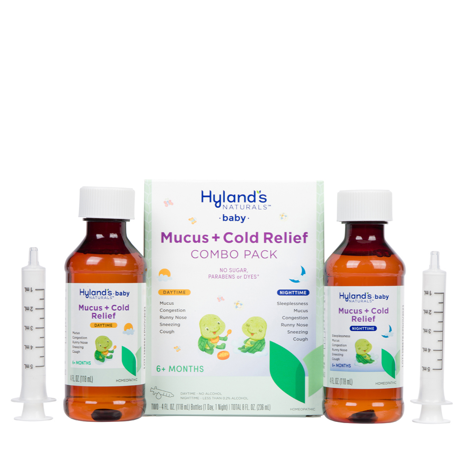 slide 5 of 5, Hyland's Naturals Baby 6+ Months Daytime/Nighttime Mucus + Cold Relief Combo Pack 2 - 4 fl oz Bottles, 2 ct
