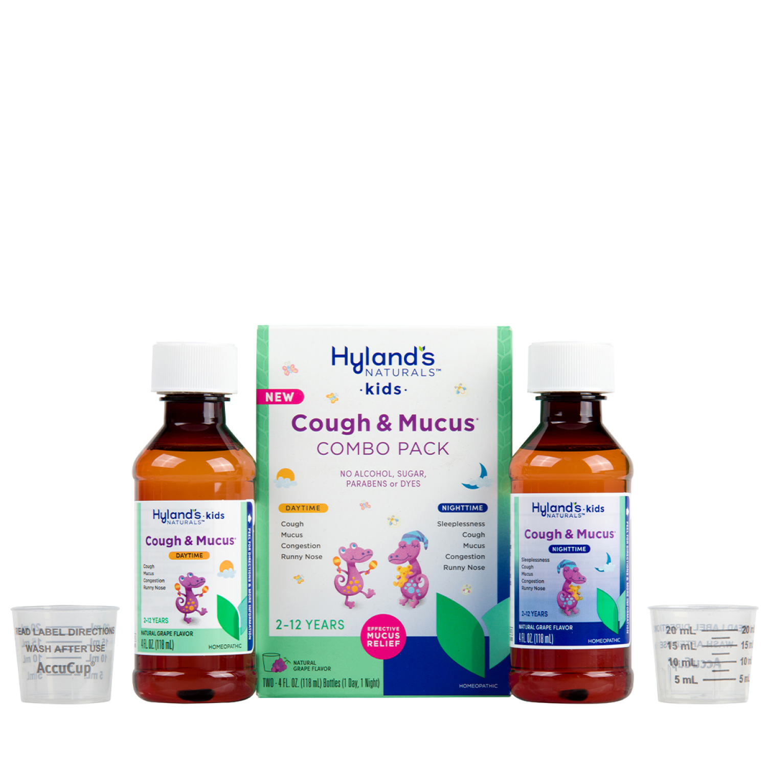 slide 4 of 4, Hyland's Naturals Kids Natural Grape Flavor Mucus + Cold Relief Combo Pack 2 - 4 fl oz Bottles, 2 ct