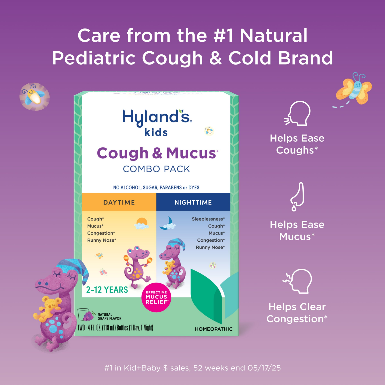 slide 5 of 7, Hyland's Naturals Kids Natural Grape Flavor Mucus + Cold Relief Combo Pack 2 - 4 fl oz Bottles, 2 ct