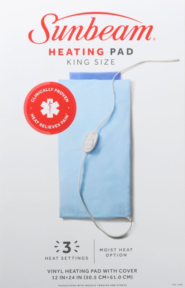 slide 1 of 1, Sunbeam Heating Pad King Size, Vinyl With Cover, Light Blue, 12 in