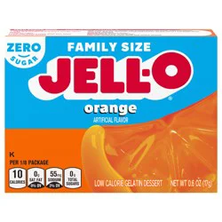 Jell-O Orange Zero Sugar Low Calorie Gelatin Dessert Mix, Family Size, 0.6 oz Box