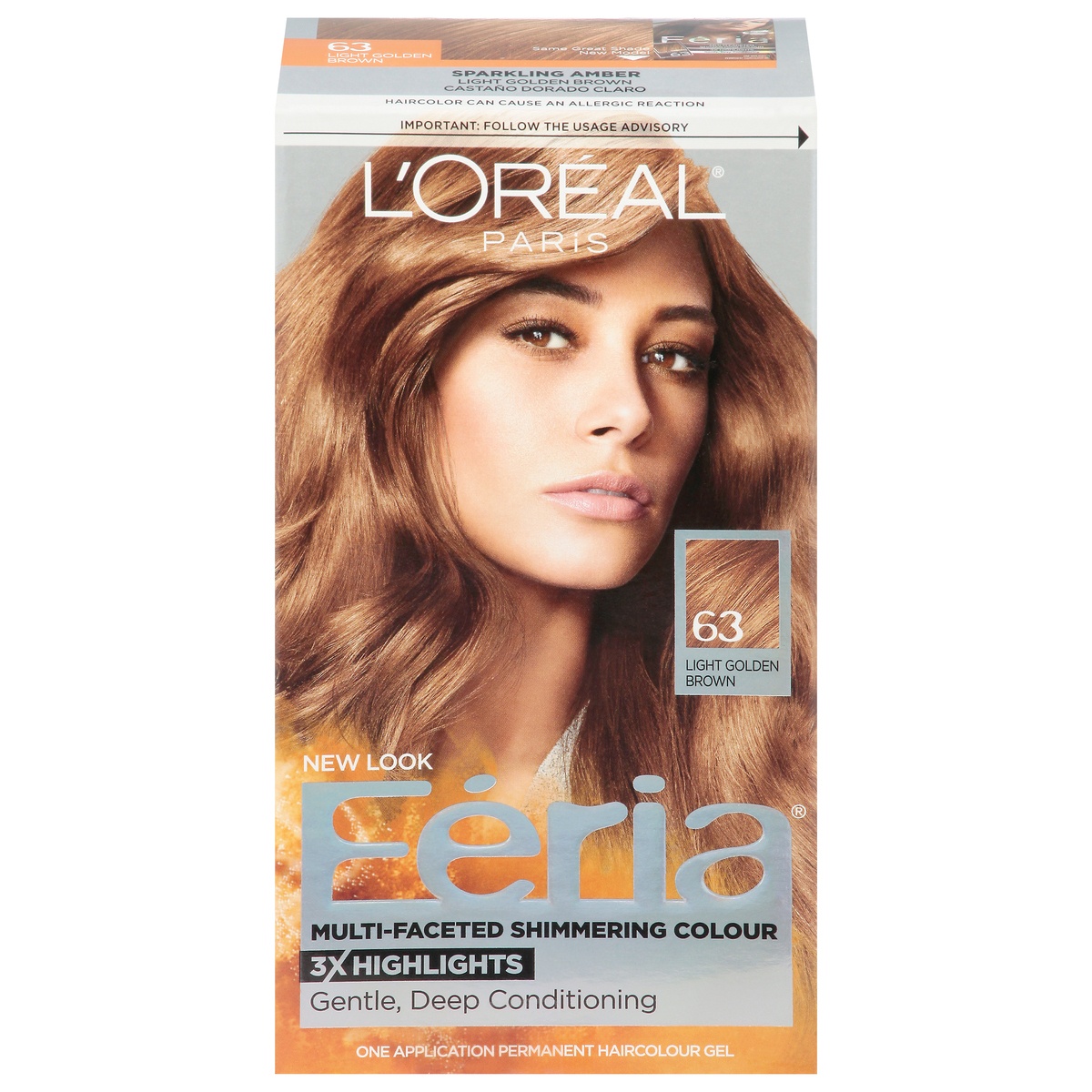 slide 1 of 1, L'Oréal Feria Multi-Faceted Shimmering Color 63 Light Golden Brown, 1 kit
