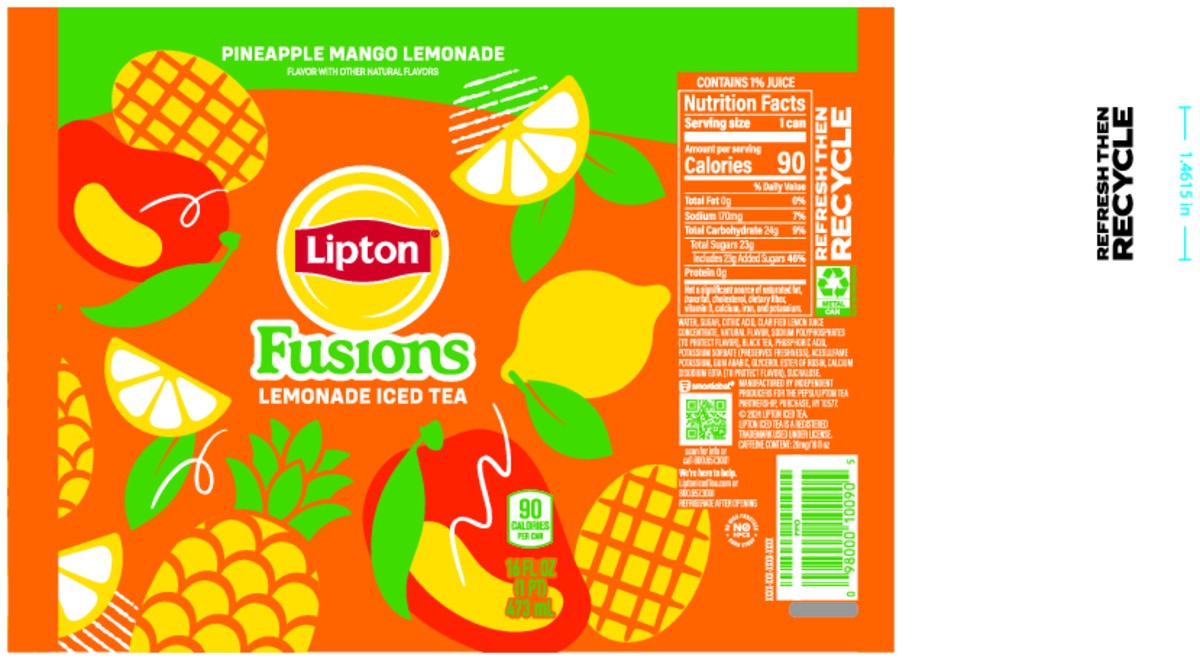 slide 4 of 9, Lipton Fusions Iced Tea Pineapple Mango Lemonade 16 Fl Oz, 16 fl oz