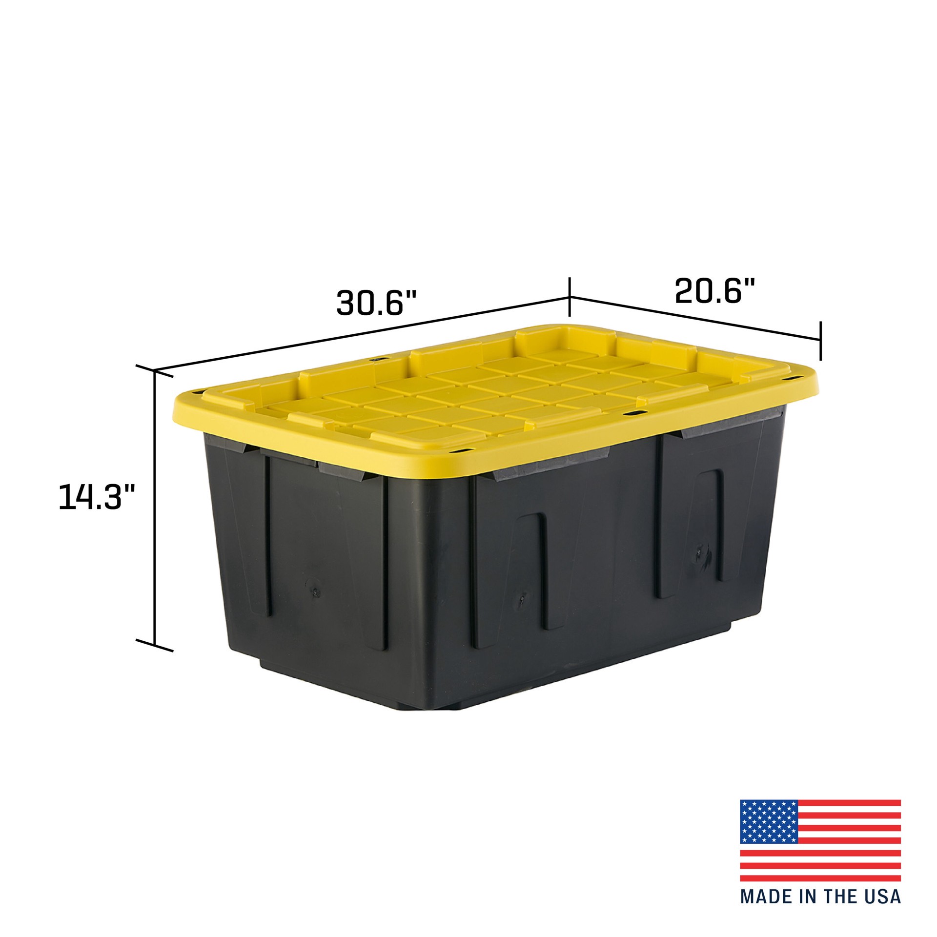 slide 3 of 6, Project Source Commander Large 27 -Gallons ( 108 -Quarts ) Black and Yellow Heavy Duty Stackable Tote with Standard Snap Lid, 1 ct