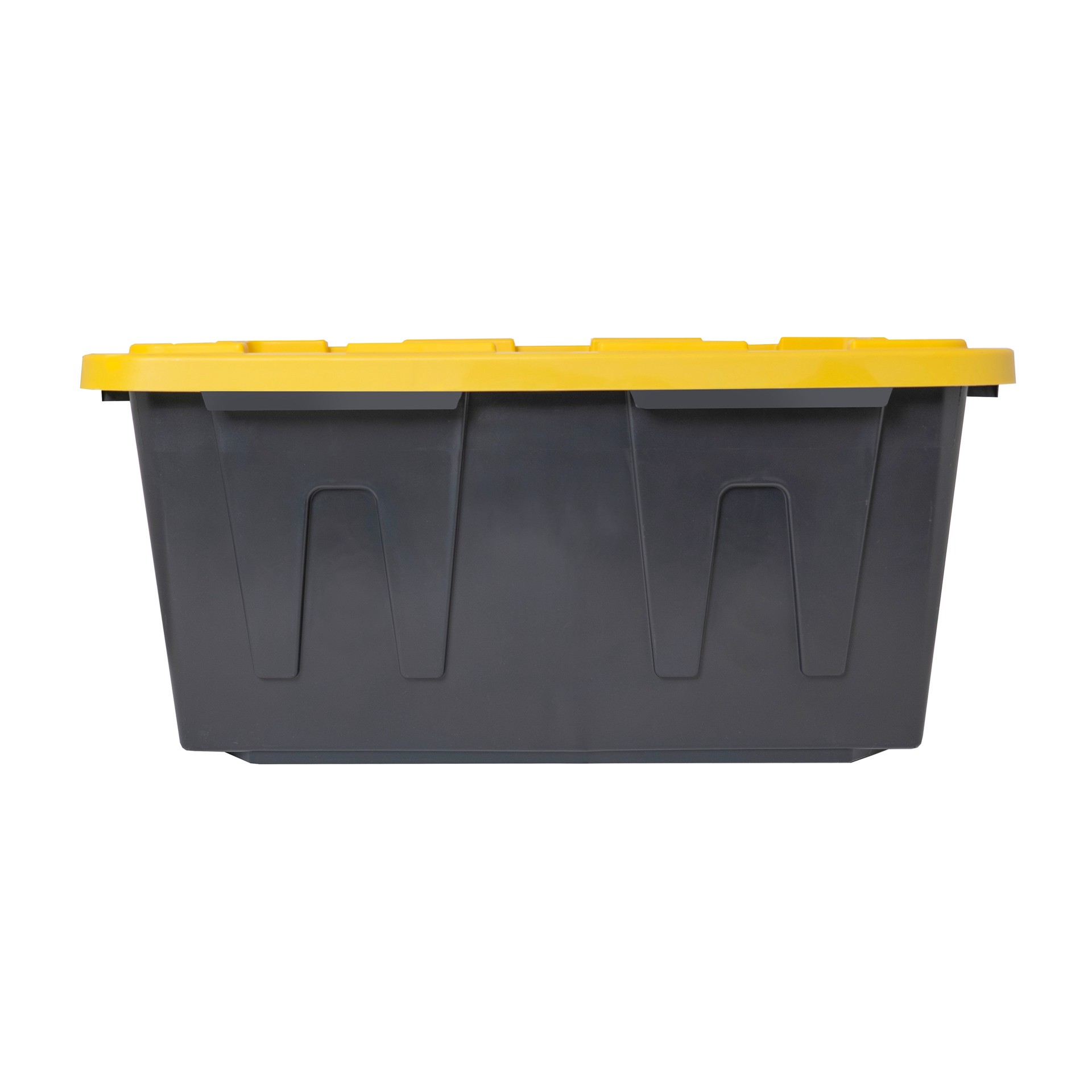 slide 5 of 6, Project Source Commander Large 27 -Gallons ( 108 -Quarts ) Black and Yellow Heavy Duty Stackable Tote with Standard Snap Lid, 1 ct