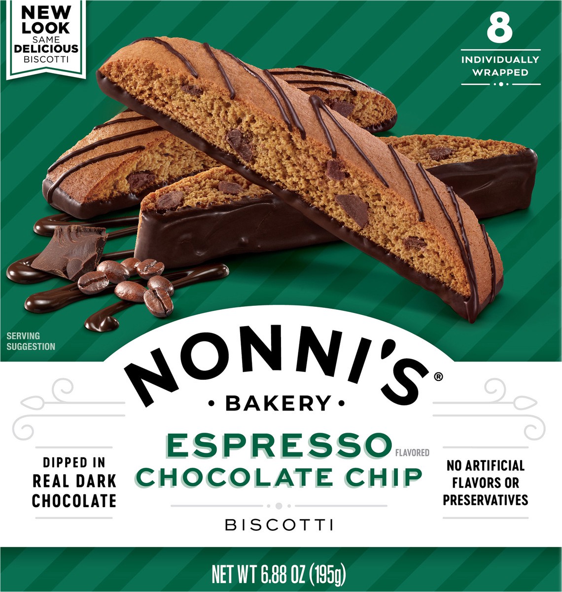 slide 2 of 8, Nonni's Nonni’s Espresso Chocolate Chip Biscotti, 8-count carton 6.88 oz, 8 ct