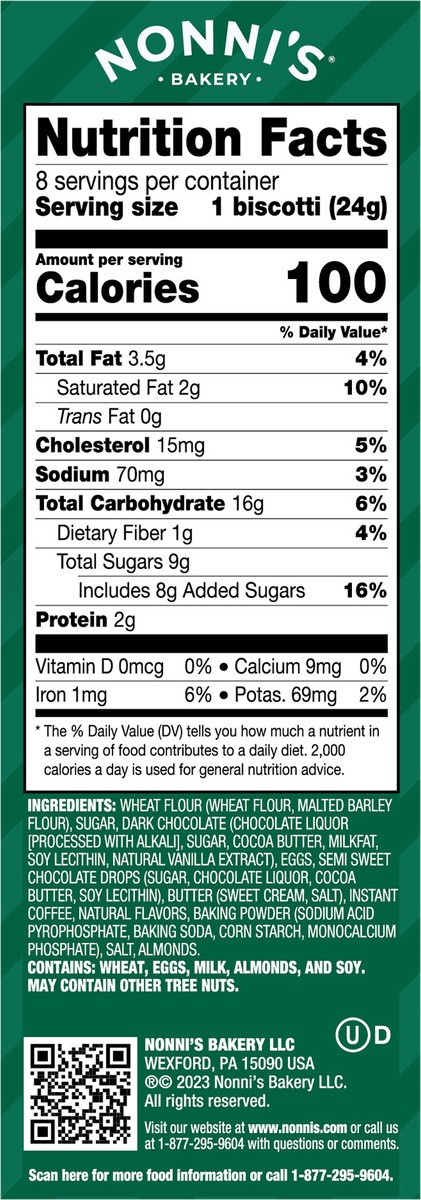 slide 3 of 8, Nonni's Nonni’s Espresso Chocolate Chip Biscotti, 8-count carton 6.88 oz, 8 ct