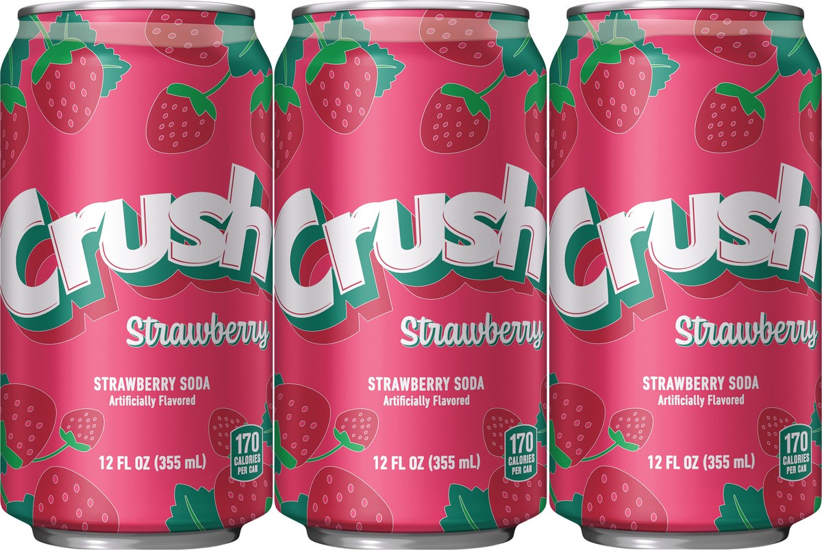 slide 3 of 12, Crush Strawberry Soda, 12 fl oz cans, 6 pack, 12 fl oz