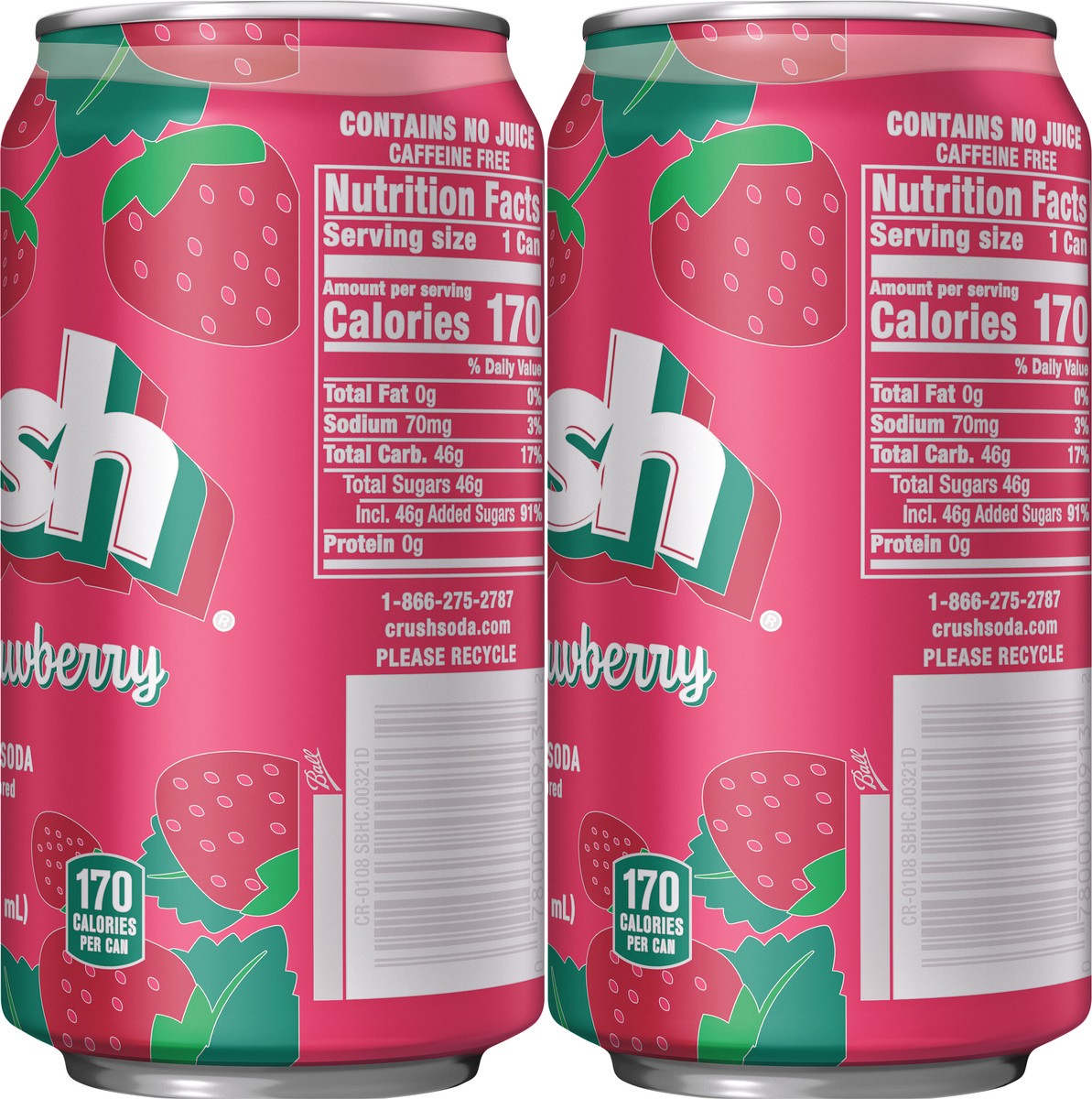 slide 4 of 12, Crush Strawberry Soda, 12 fl oz cans, 6 pack, 12 fl oz