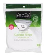 slide 1 of 1, Essential Everyday Coffee Filters, Cone-Style, No. 4, White Paper, 8-12 Cup - 100 ct, 100 ct