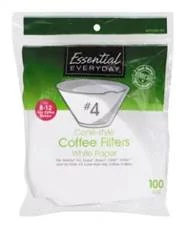 Essential Everyday Coffee Filters, Cone-Style, No. 4, White Paper, 8-12 Cup- 100 ct