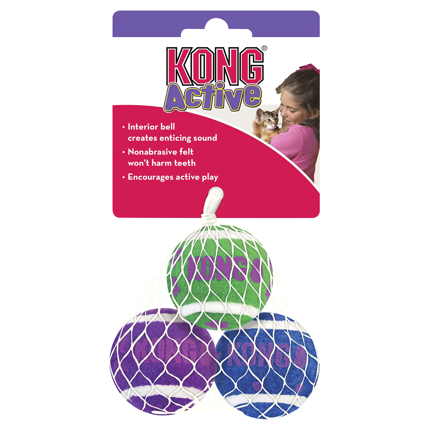 slide 2 of 2, KONG Active Tennis Balls with Bells Cat Toy, 1 ct