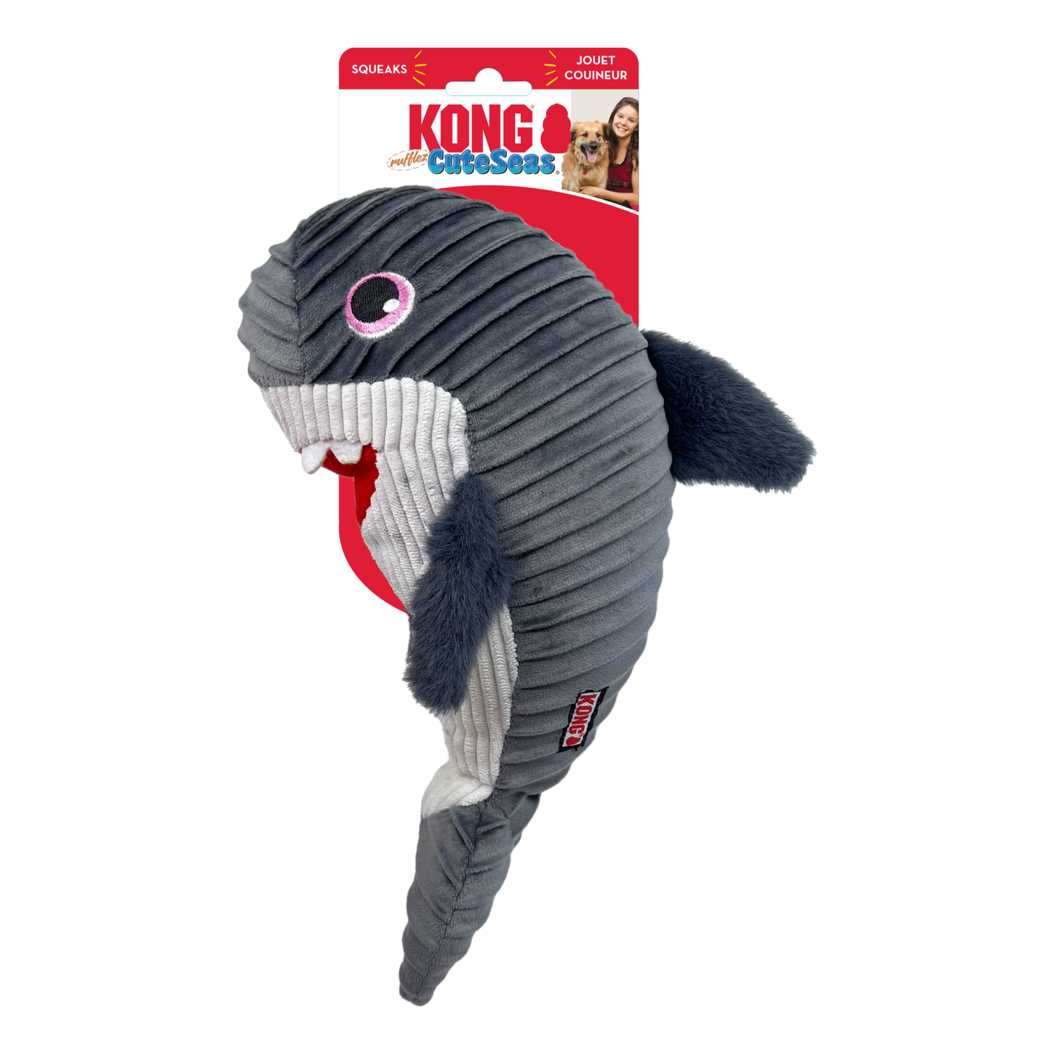 slide 2 of 3, Kong Dog Toy Cuteseas Rufflez Shark M/L, 1 ct