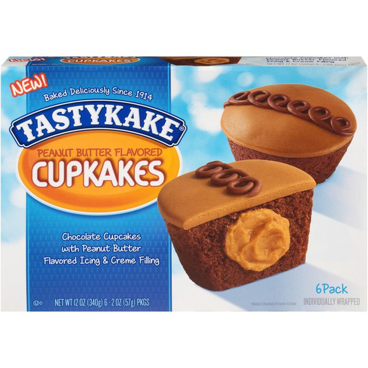 slide 1 of 1, Tastykake Peanut Butter Flavored Cupcakes, 6 ct 2 oz