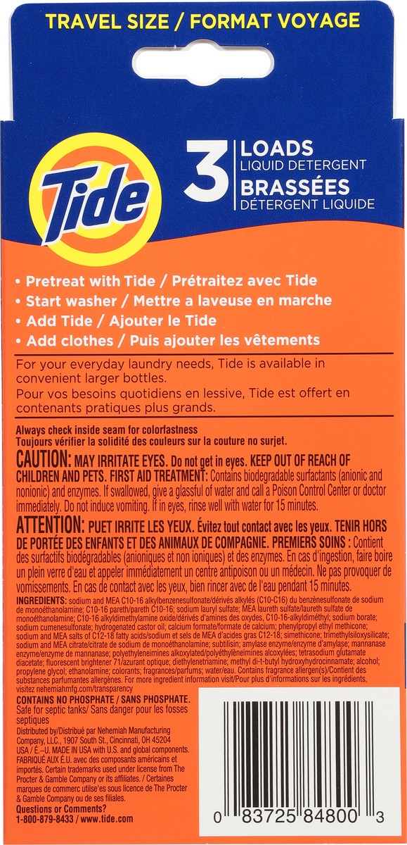 slide 10 of 13, Tide Travel Size Original Scent Liquid Detergent Travel Size 3 - 1.46 fl oz Pouches, 3 ct