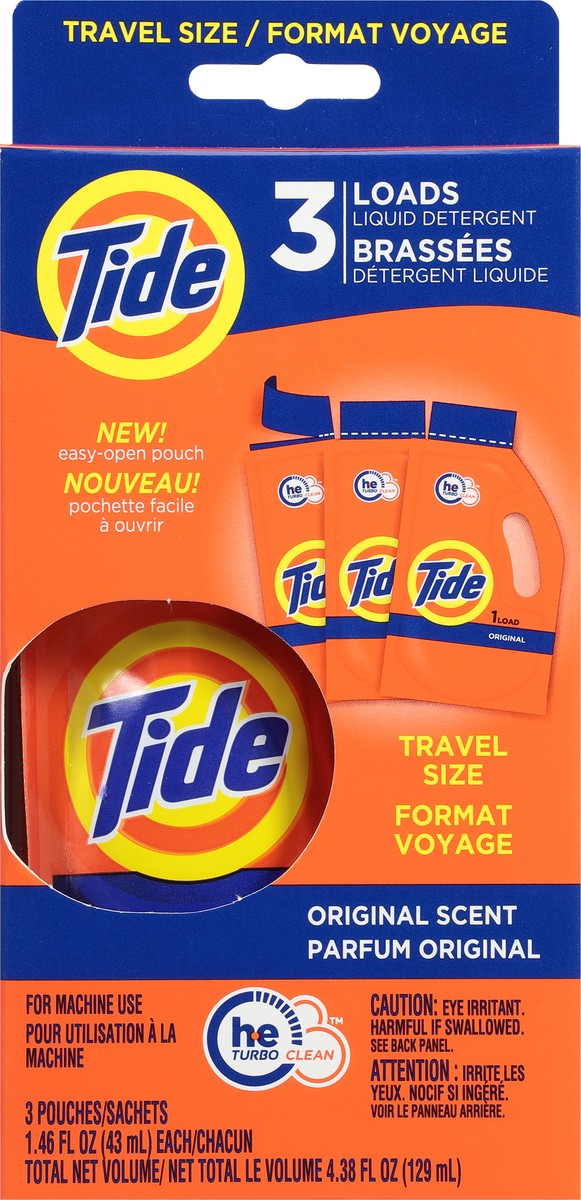 slide 11 of 13, Tide Travel Size Original Scent Liquid Detergent Travel Size 3 - 1.46 fl oz Pouches, 3 ct