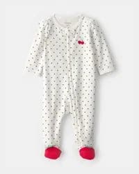 Carter's Baby Girl Cherry 2-Way Zip 100% Cotton Sleep & Play Pajama - White - 9M
