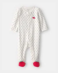 Carter's Baby Girl Cherry 2-Way Zip 100% Cotton Sleep & Play Pajama - White - 9M