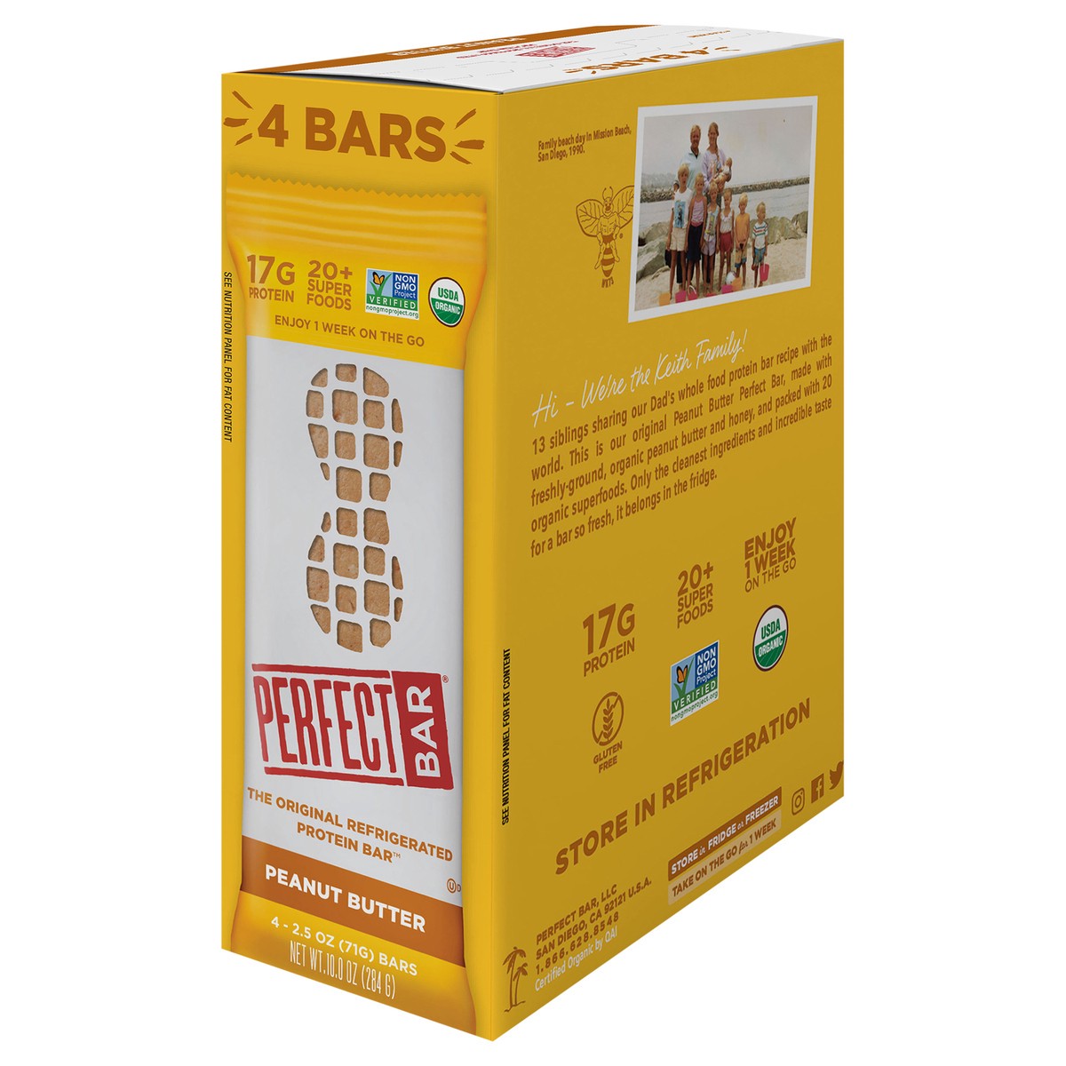 slide 4 of 9, Perfect Bar Gluten-Free Peanut Butter Refrigerated Protein Bar, Organic, 4 count, 2.5 oz, 4 ct
