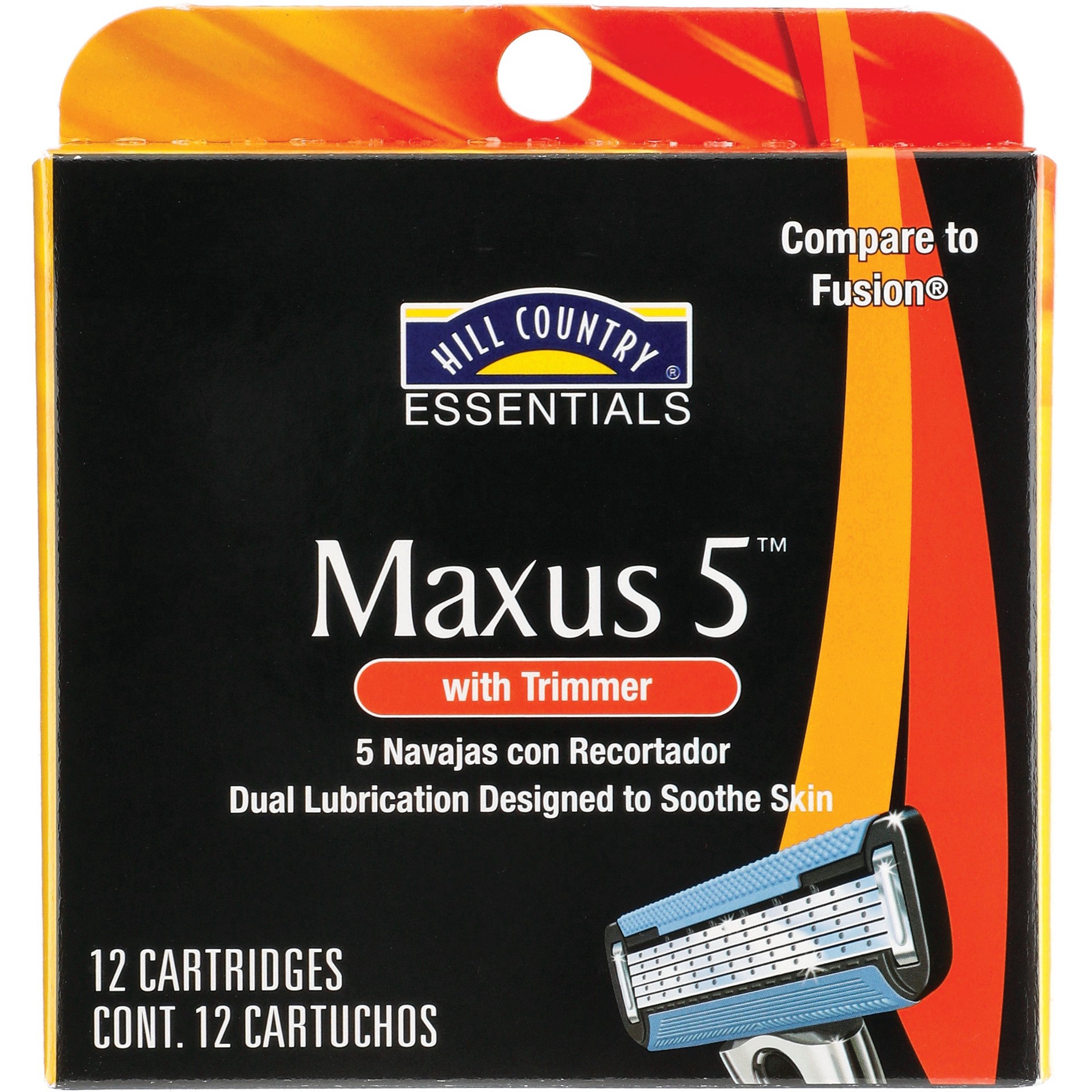 slide 1 of 1, Hill Country Fare Maxus5 Five Blade Refill Cartridges with Trimmer, 12 ct