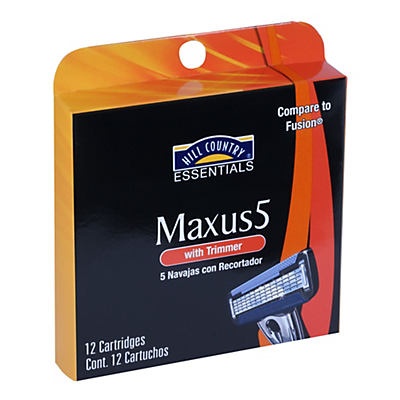 slide 1 of 1, Hill Country Fare Maxus5 Five Blade Refill Cartridges with Trimmer, 12 ct