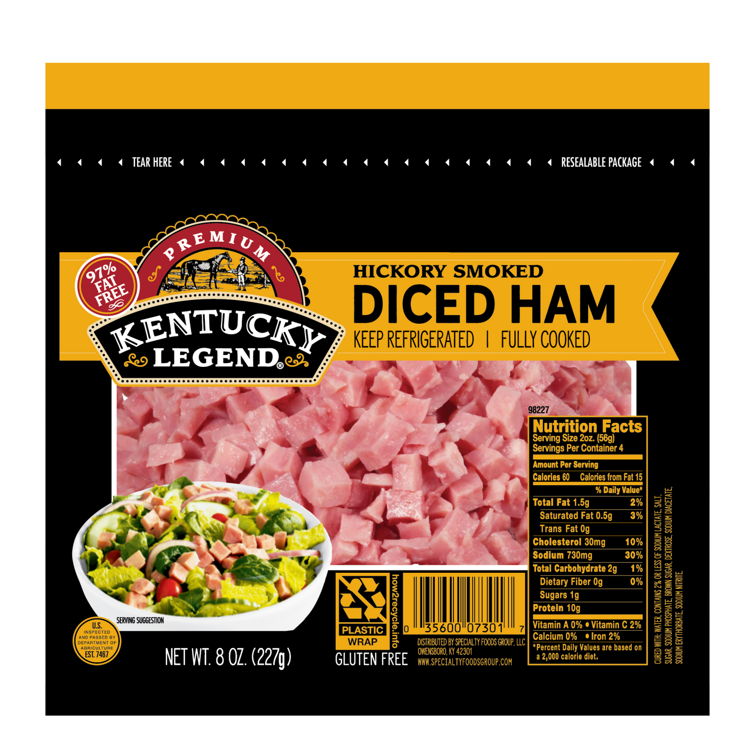 slide 1 of 1, Kentucky Legend Diced Ham, 8 Oz, 8 oz