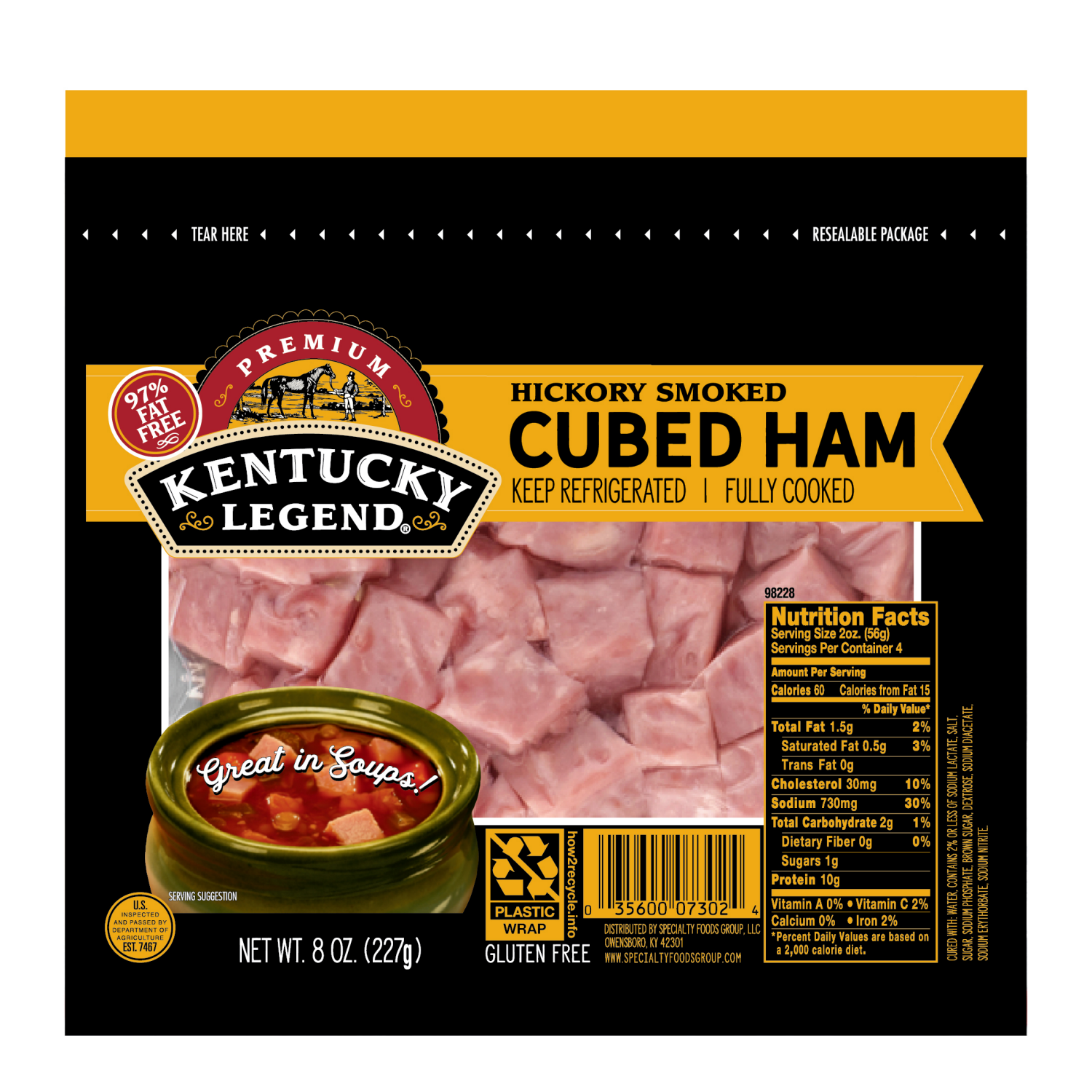 slide 1 of 1, Kentucky Legend Cubed Ham, 8 Oz, 8 oz