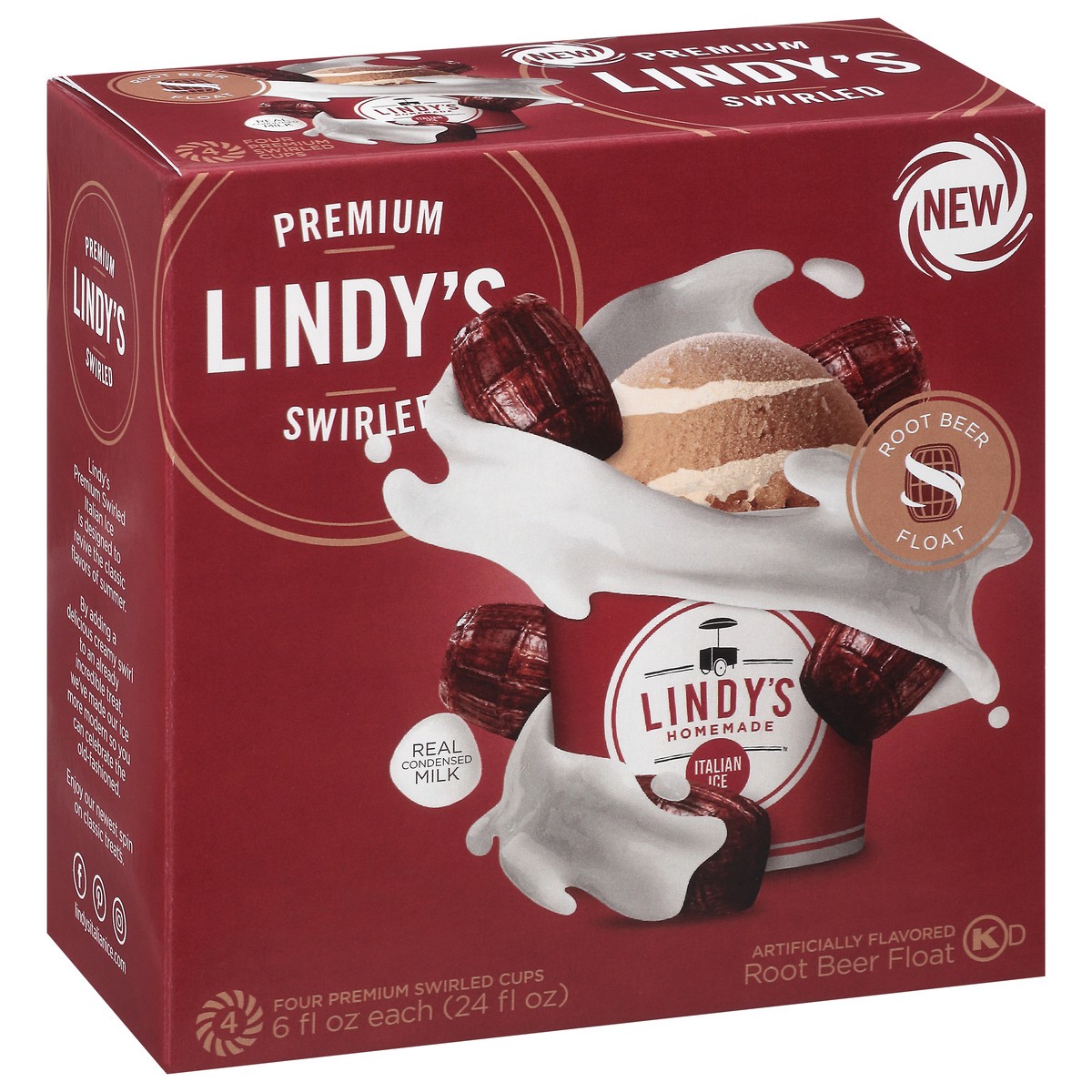 slide 16 of 16, Lindy's Homemade Premium Swirled Root Beer Float Italian Ice 4 - 6 fl oz Cups, 4 ct