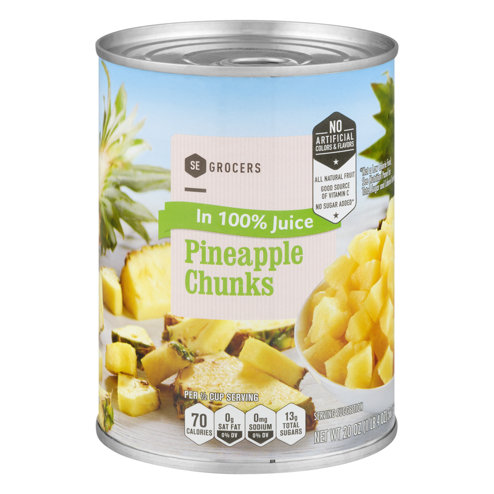 slide 1 of 1, SE Grocers Pineapple Chunks In 100% Juice, 20 oz