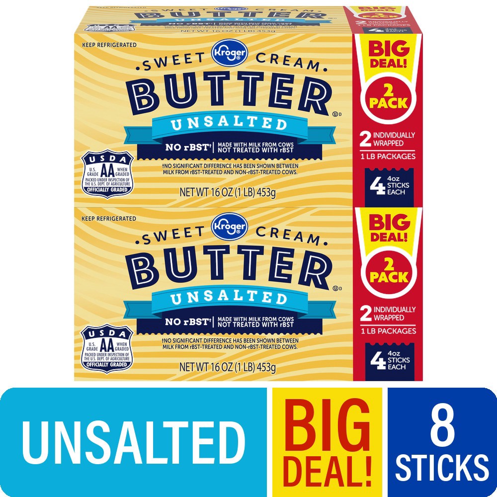 slide 1 of 1, Kroger Unsalted Butter Sticks, 8 ct; 32 oz
