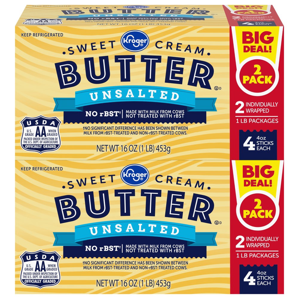 slide 1 of 2, Kroger Unsalted Butter Sticks, 8 ct; 32 oz