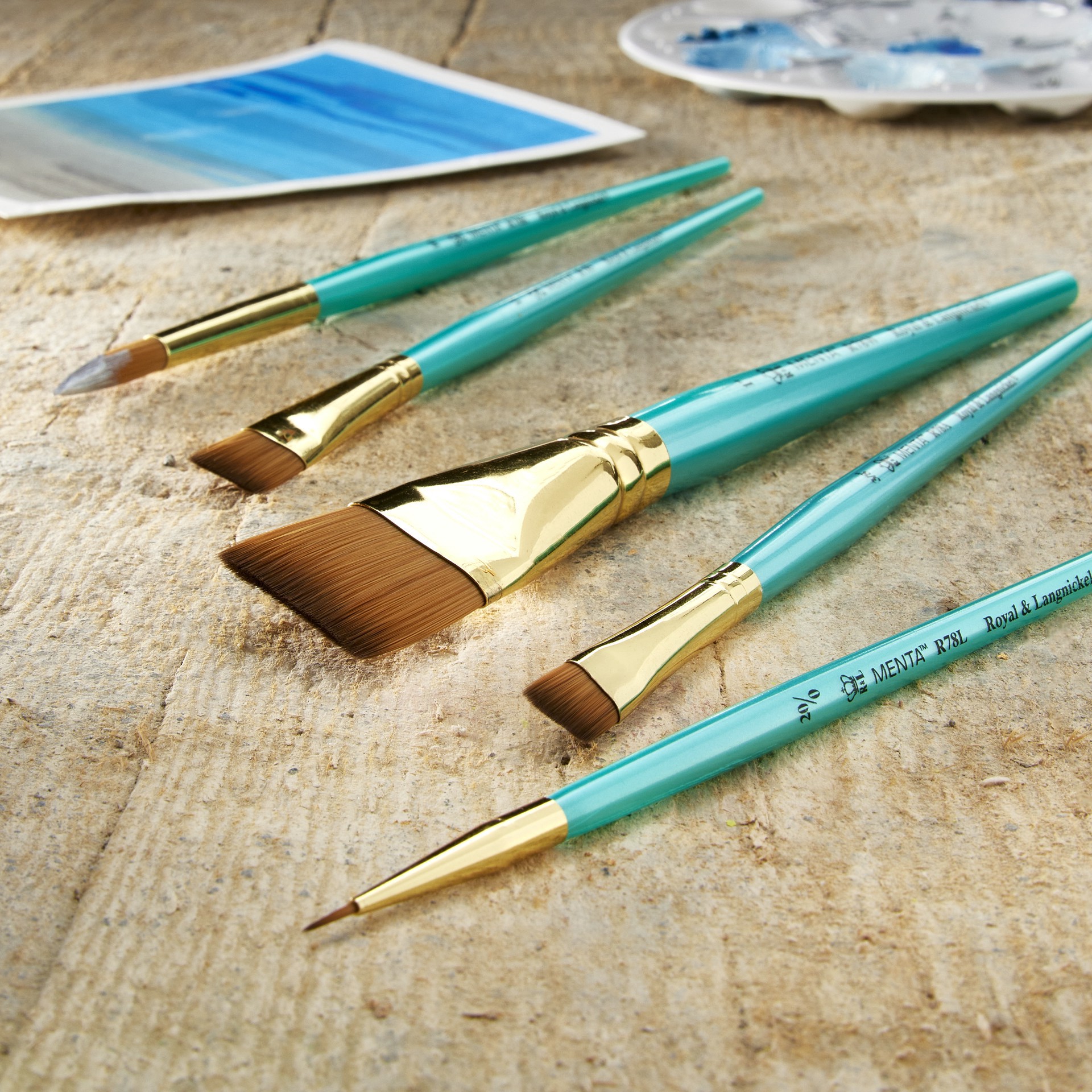 slide 3 of 4, Royal & Langnickel Menta Round & Wash Synthetic Acrylic 5 Piece Brush Set, 5 ct
