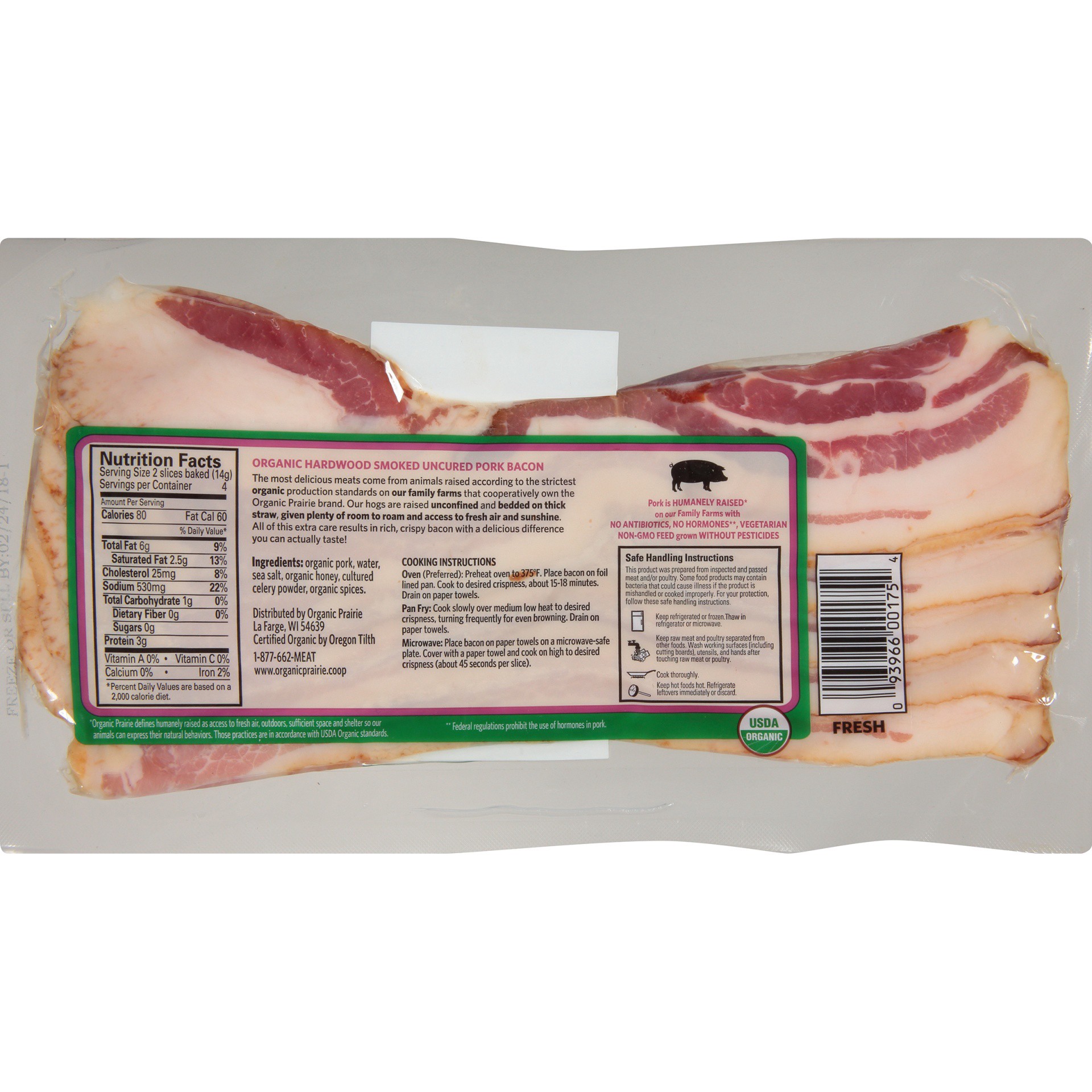 slide 4 of 6, Organic Valley Organic Prairie Organic Uncured Pork Bacon 8 oz. Pack, 8 oz