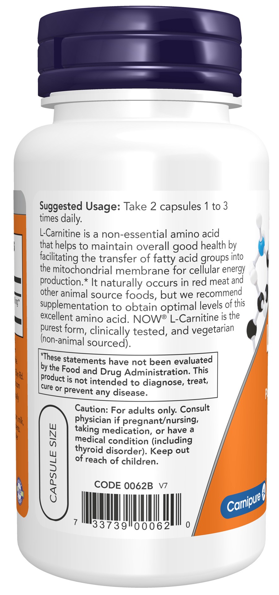 slide 3 of 4, Now Naturals Now L-Carnitine, 60 ct