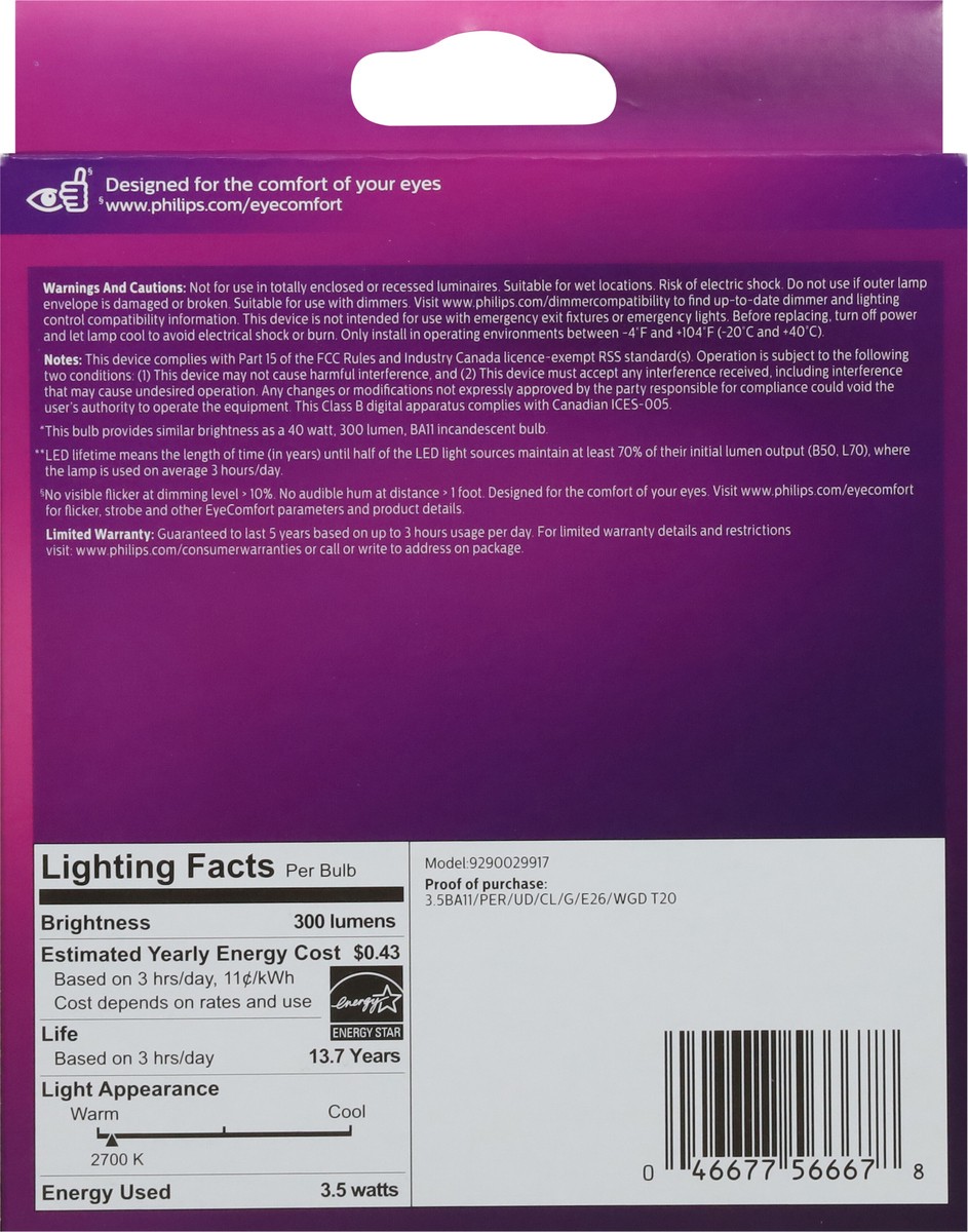 slide 8 of 9, Philips 3.5 Watts Ultra Definition Soft White Warm Glow Effect LED Light Bulbs 3 ea, 3 ct