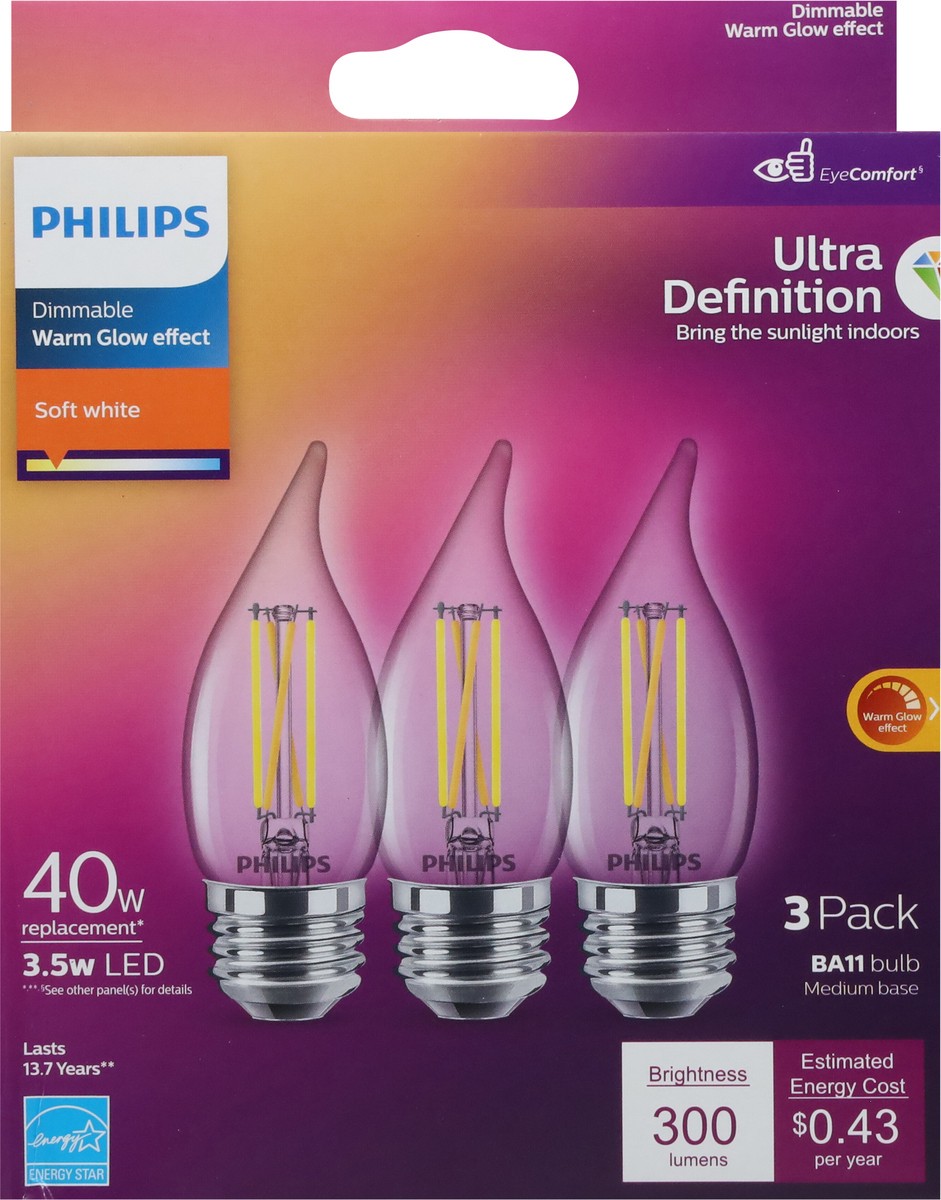 slide 2 of 9, Philips 3.5 Watts Ultra Definition Soft White Warm Glow Effect LED Light Bulbs 3 ea, 3 ct