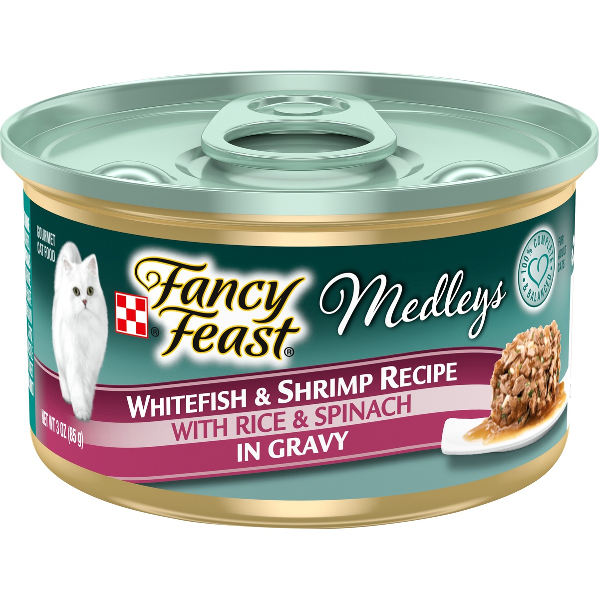 slide 1 of 1, Purina Fancy Feast Medleys Whitefish Shrimp Recipe Cat Food, 3 oz