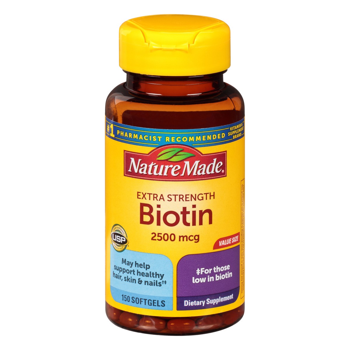 slide 5 of 12, Nature Made Extra Strength Biotin 2500 mcg, Dietary Supplement For Healthy Hair, Skin & Nail Support, 150 Softgels, 150 Day Supply, 150 ct