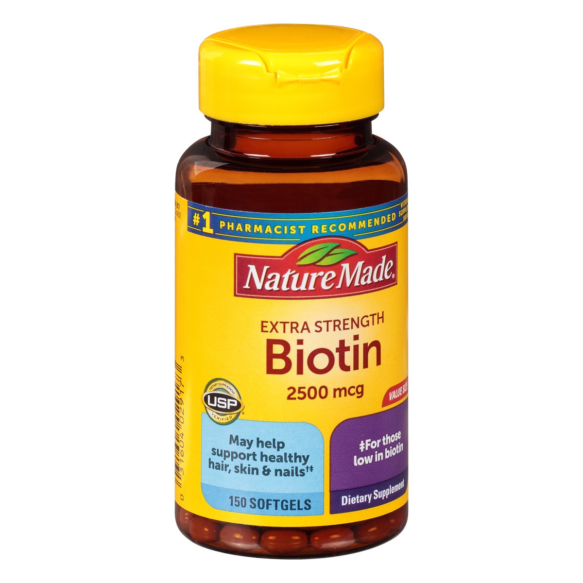 slide 11 of 12, Nature Made Extra Strength Biotin 2500 mcg, Dietary Supplement For Healthy Hair, Skin & Nail Support, 150 Softgels, 150 Day Supply, 150 ct