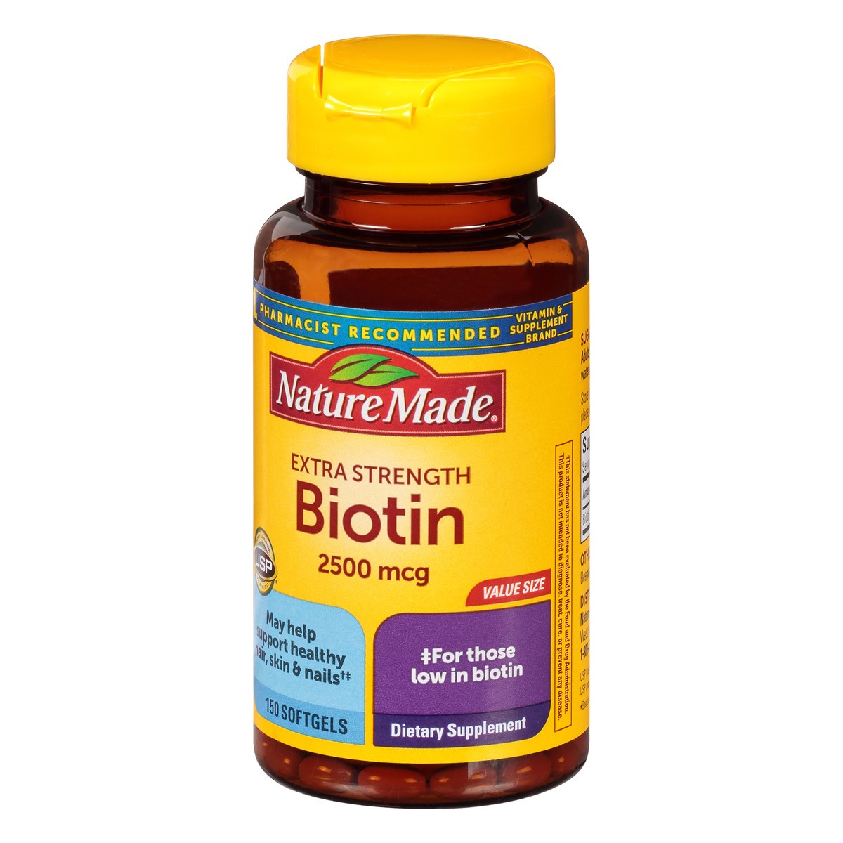 slide 4 of 12, Nature Made Extra Strength Biotin 2500 mcg, Dietary Supplement For Healthy Hair, Skin & Nail Support, 150 Softgels, 150 Day Supply, 150 ct