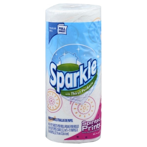 slide 1 of 1, Sparkle Paper Towels Regular Roll Full Sheet Spirited Prints 2ply, 1 ct