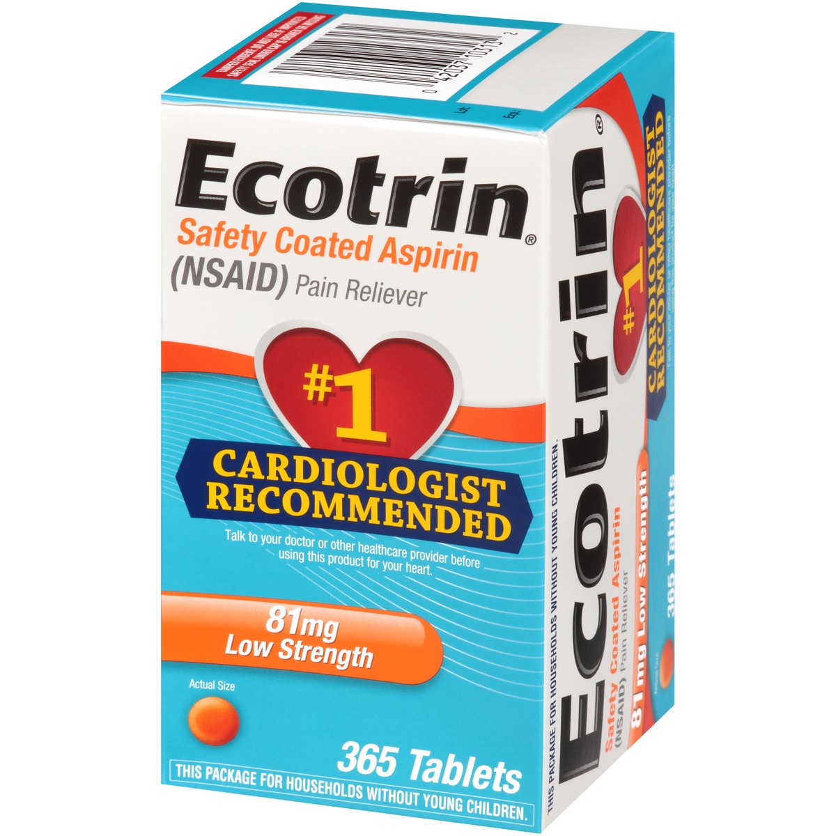 slide 2 of 10, Ecotrin Low Strength Safety Coated Aspirin, NSAID, 81mg, 365 Tablets, 365 pk