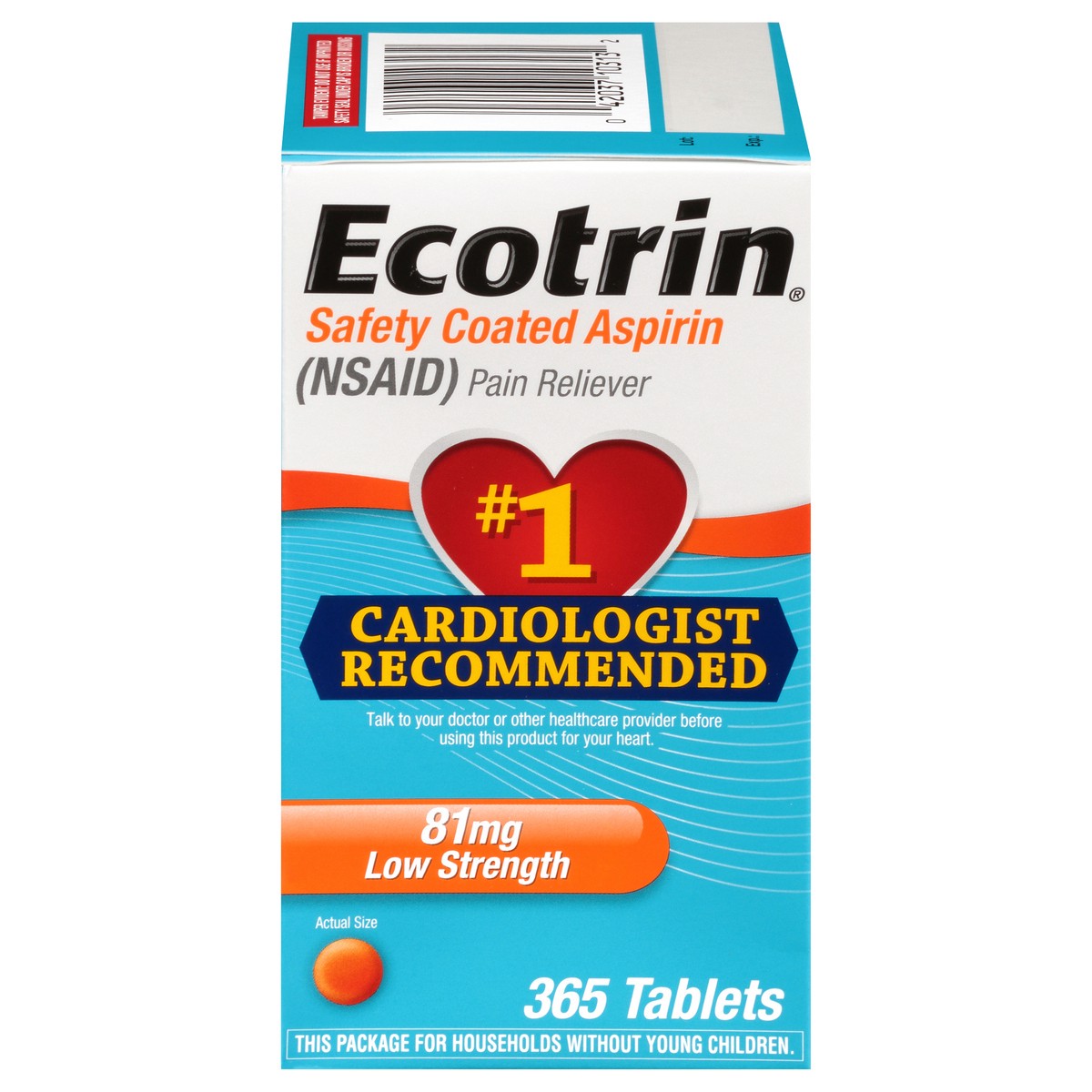 slide 7 of 10, Ecotrin Low Strength Safety Coated Aspirin, NSAID, 81mg, 365 Tablets, 365 pk
