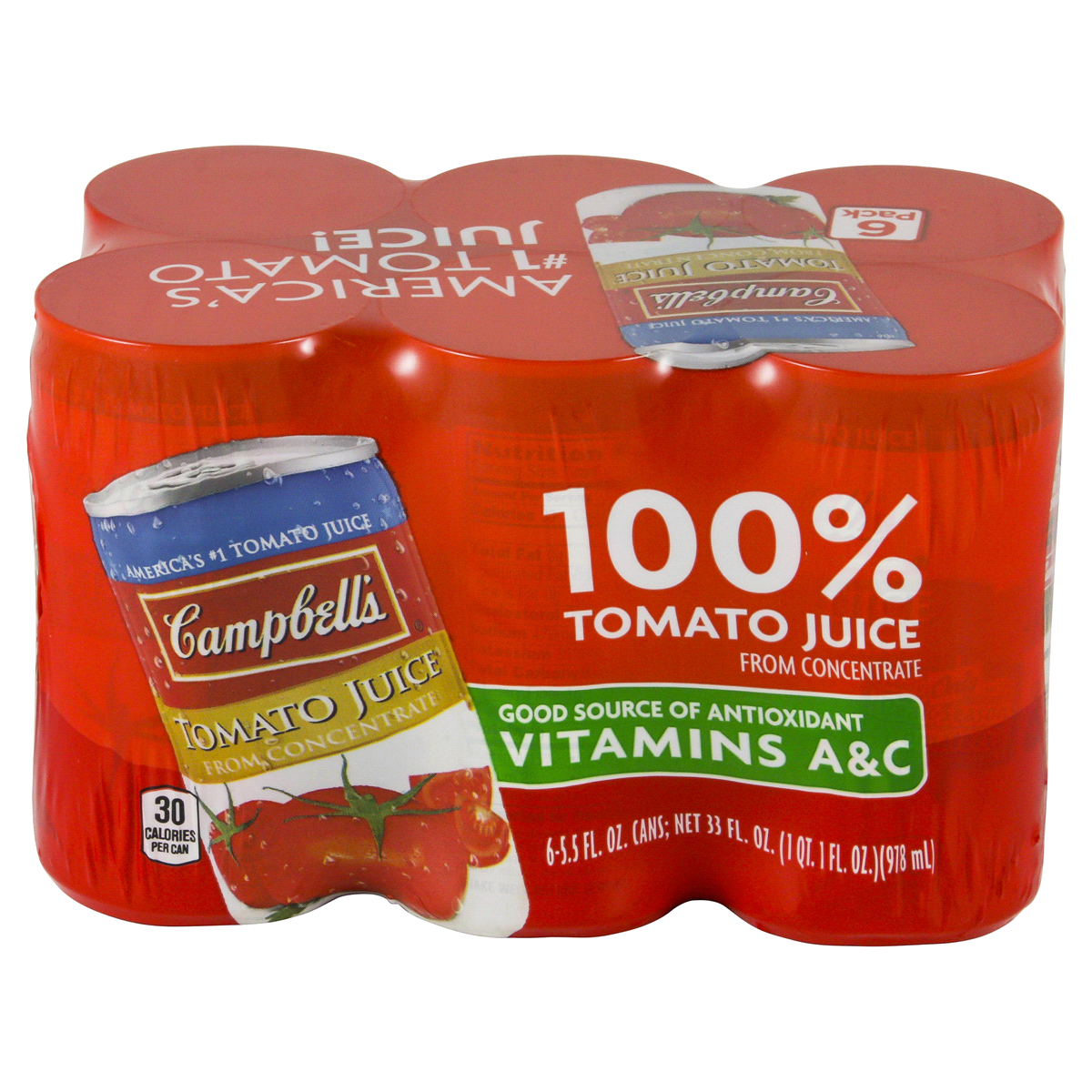 slide 3 of 4, Campbell's 100% Tomato Juice, 5.5 fl oz Can (6 Pack), 33.000 fl oz