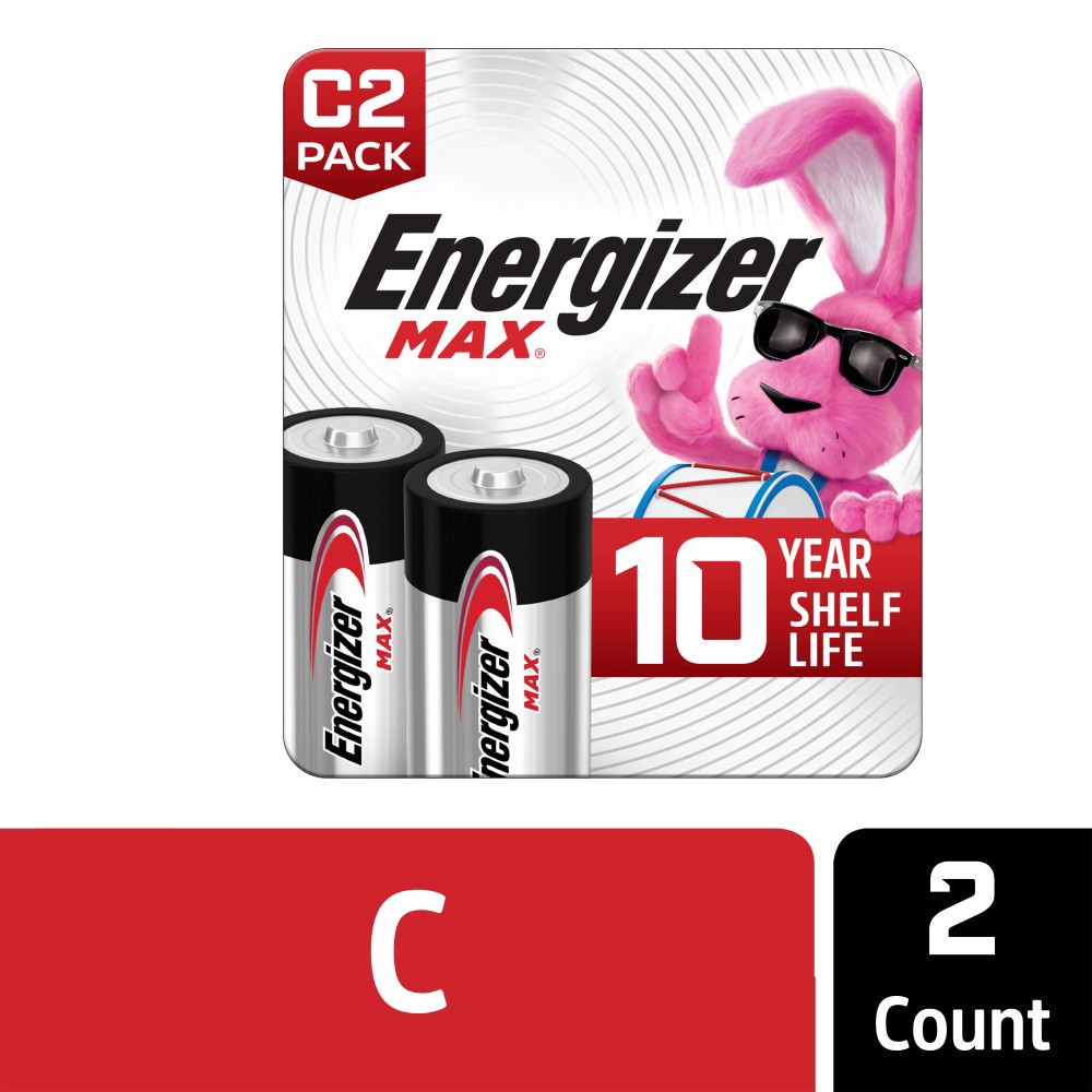 slide 1 of 6, Energizer Ener-Gizer MAX C Batteries (2 Pack), C Cell Alkaline Batteries, 2 ct