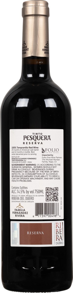 slide 7 of 12, Familia Fernandez Rivera Reserva Tinto Pesquera 750 ml, 750 ml