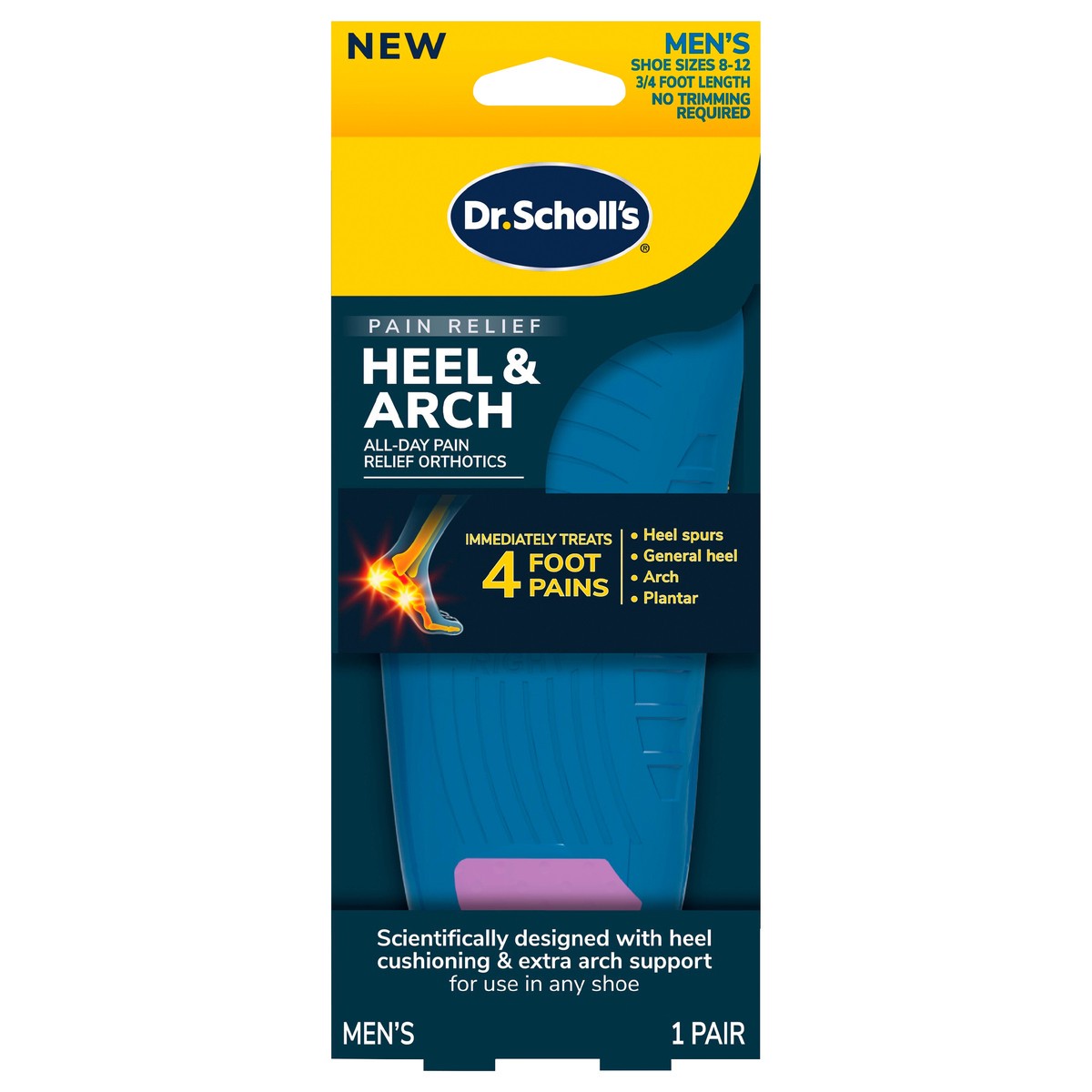slide 1 of 5, Dr. Scholl's Heel & Arch All Day Pain Relief Orthotics for Men, 1 ct