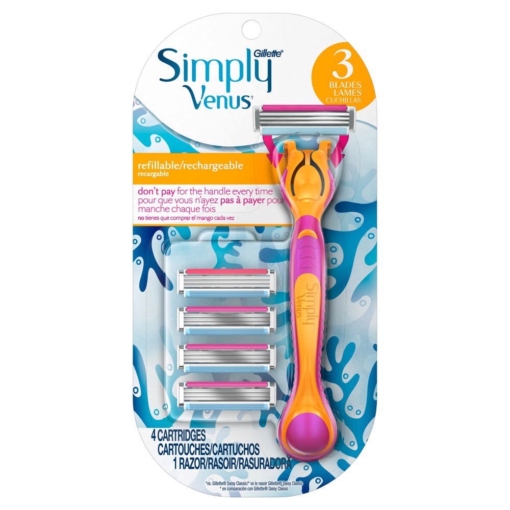 slide 4 of 6, Venus Refillable Disposable Razor With Four Razor Refills, 4 ct