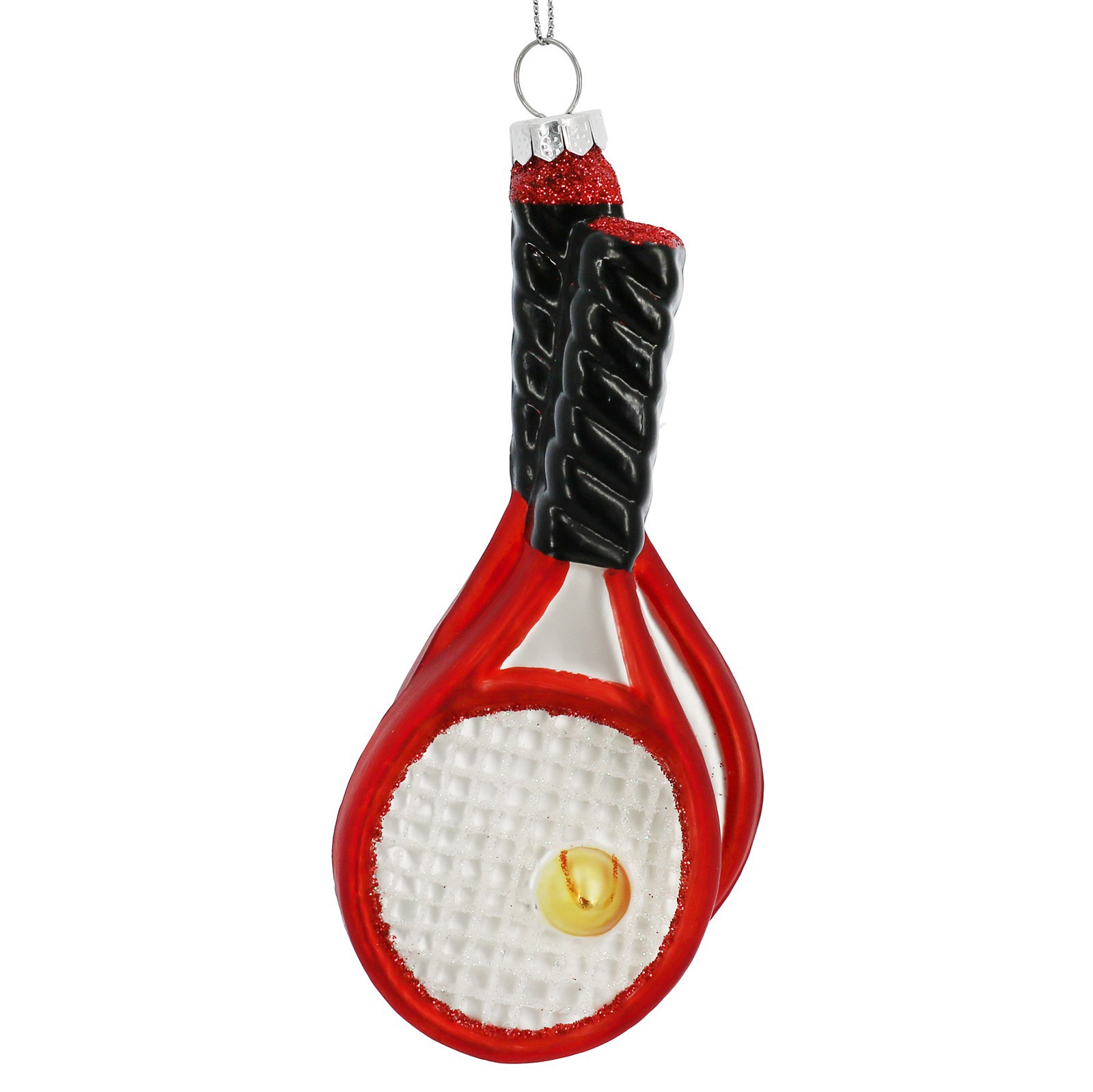 slide 4 of 4, 5.5" Tennis Racquets & Ball Glass Ornament By Ashland, 2.375 in x 1.25 in x 5.5 in
