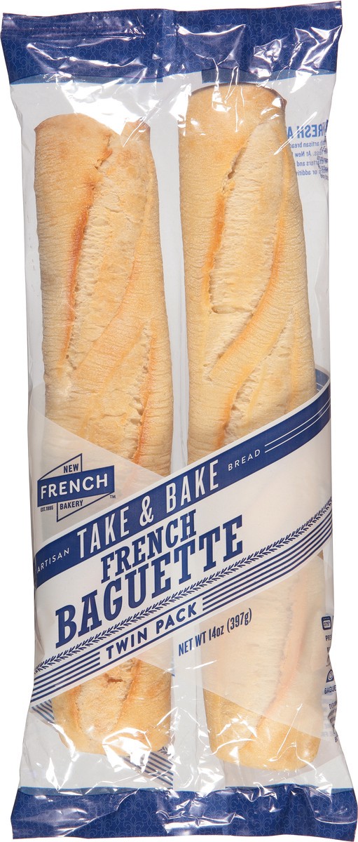 slide 1 of 9, New French Bakery New French Twin Pack Baguete Take And Bake, 14 oz